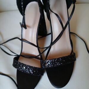 Black glitter high sandals